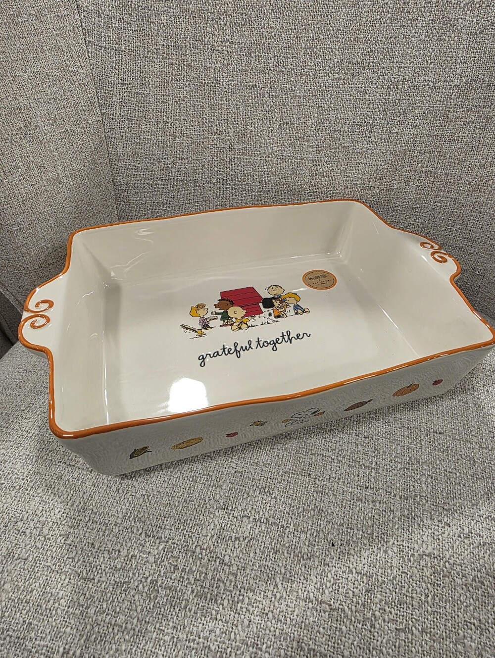 Peanuts 'Grateful Together' Orange-Trim Ceramic Serving Dish